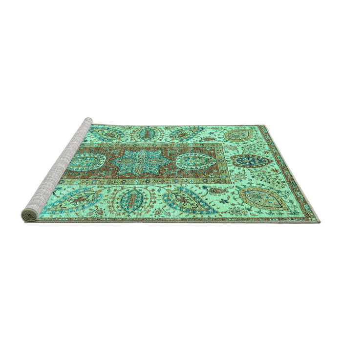 Sideview of Machine Washable Abstract Turquoise Modern Area Rugs, wshabs3280turq