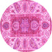 Round Machine Washable Abstract Pink Modern Rug, wshabs3280pnk