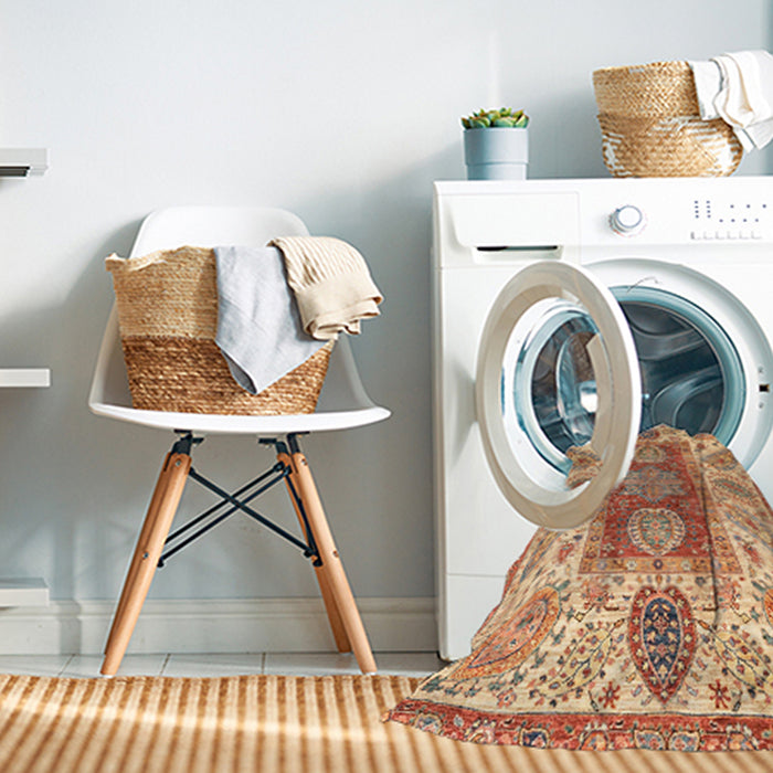 Machine Washable Abstract Red Rug in a Washing Machine, wshabs3280