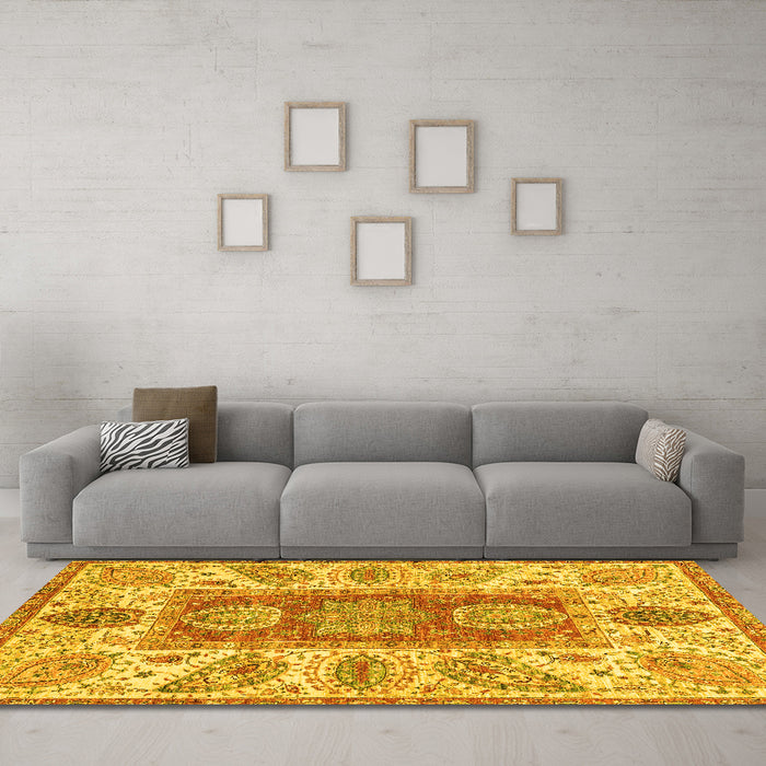 Machine Washable Abstract Yellow Modern Rug in a Living Room, wshabs3280yw