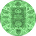 Round Machine Washable Abstract Emerald Green Modern Area Rugs, wshabs3280emgrn