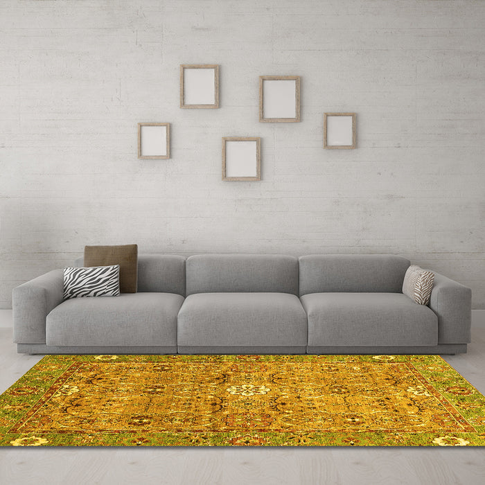 Machine Washable Abstract Yellow Modern Rug in a Living Room, wshabs3281yw
