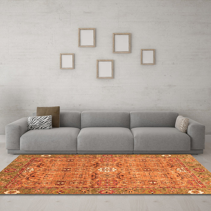 Machine Washable Abstract Orange Modern Area Rugs in a Living Room, wshabs3281org