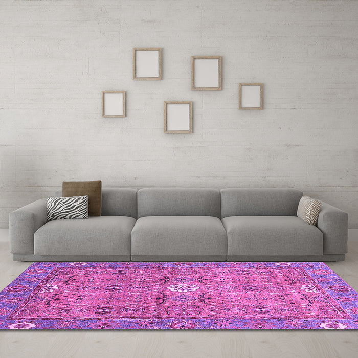 Machine Washable Abstract Purple Modern Area Rugs in a Living Room, wshabs3281pur
