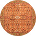 Round Machine Washable Abstract Orange Modern Area Rugs, wshabs3281org