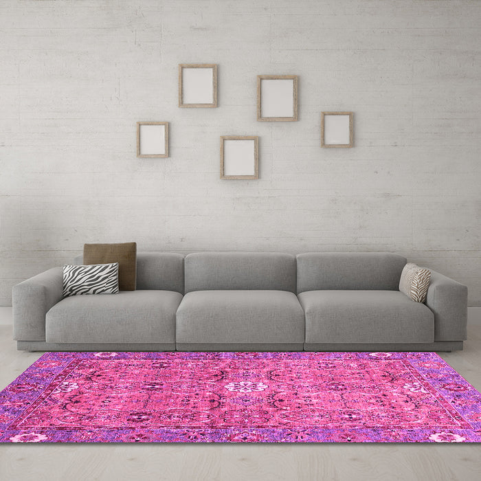 Machine Washable Abstract Pink Modern Rug in a Living Room, wshabs3281pnk