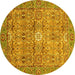 Round Machine Washable Abstract Yellow Modern Rug, wshabs3281yw