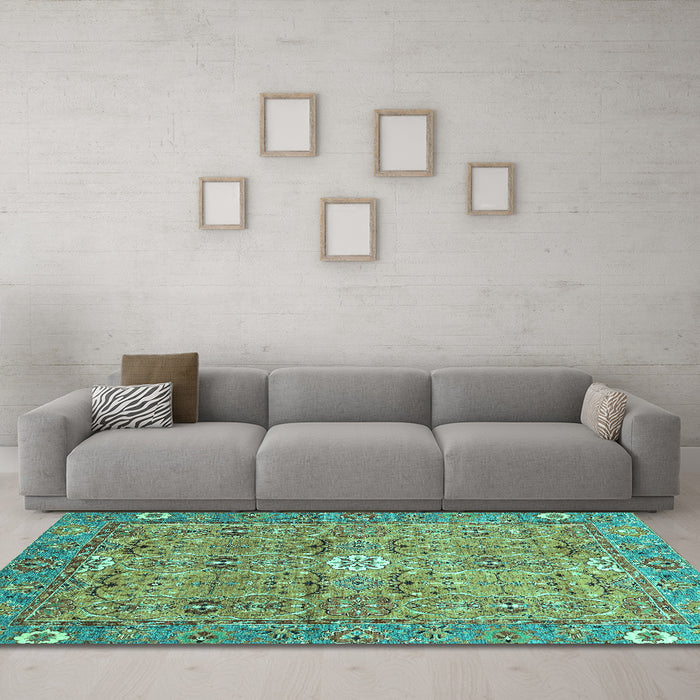 Machine Washable Abstract Turquoise Modern Area Rugs in a Living Room,, wshabs3281turq