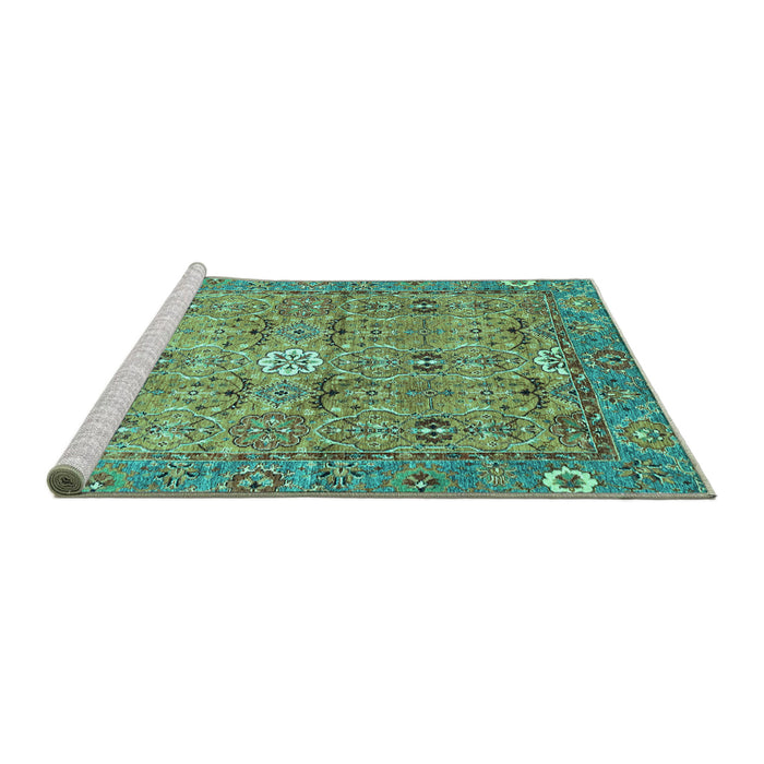 Sideview of Machine Washable Abstract Turquoise Modern Area Rugs, wshabs3281turq