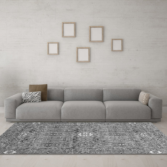 Machine Washable Abstract Gray Modern Rug in a Living Room,, wshabs3281gry