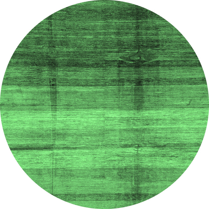 Round Machine Washable Abstract Emerald Green Modern Area Rugs, wshabs3282emgrn
