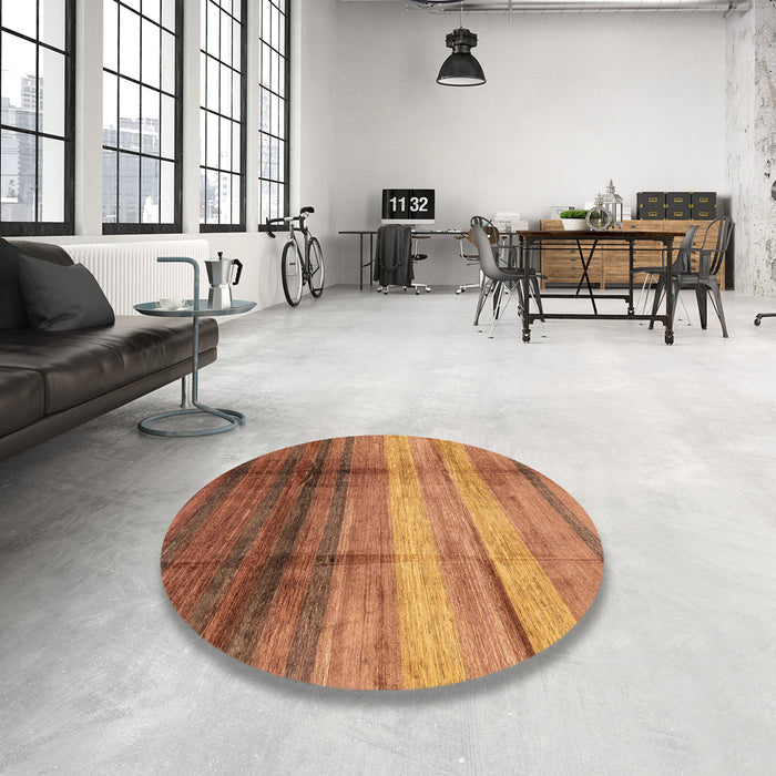 Round Machine Washable Abstract Orange Rug in a Office, wshabs3282