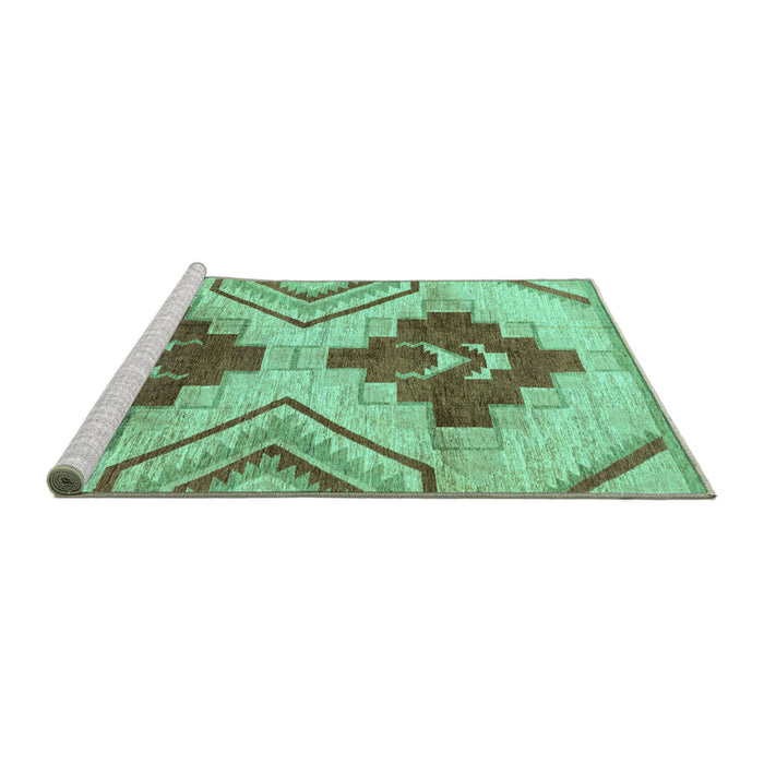 Sideview of Machine Washable Abstract Turquoise Modern Area Rugs, wshabs3283turq