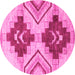 Round Machine Washable Abstract Pink Modern Rug, wshabs3283pnk