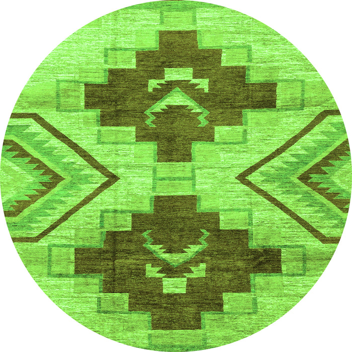 Round Machine Washable Abstract Green Modern Area Rugs, wshabs3283grn