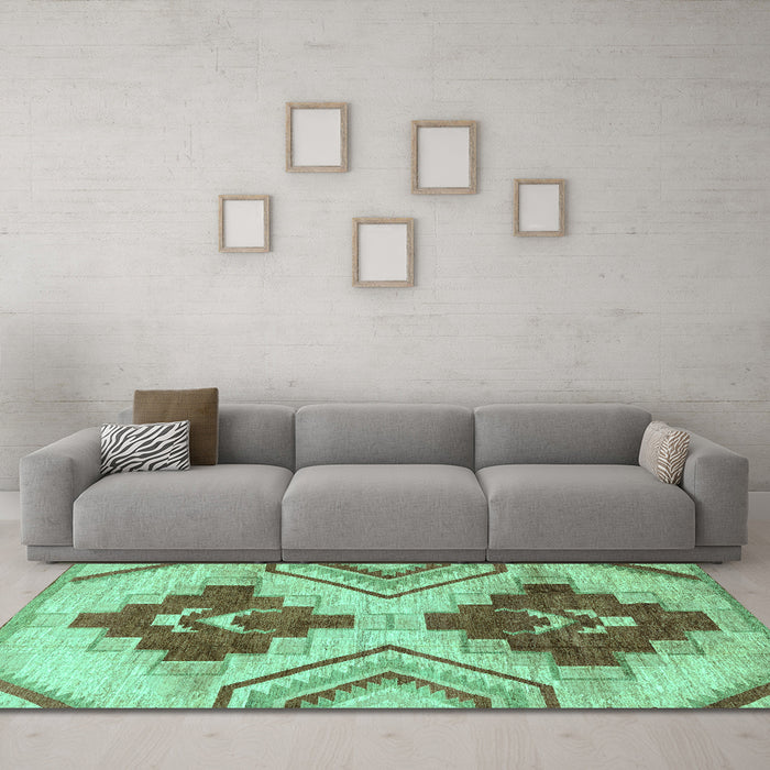 Machine Washable Abstract Turquoise Modern Area Rugs in a Living Room,, wshabs3283turq