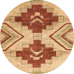Round Machine Washable Abstract Orange Rug, wshabs3283