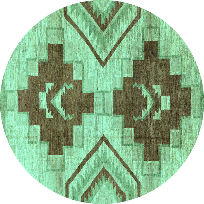 Round Abstract Turquoise Modern Rug, abs3283turq