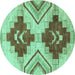 Round Abstract Turquoise Modern Rug, abs3283turq