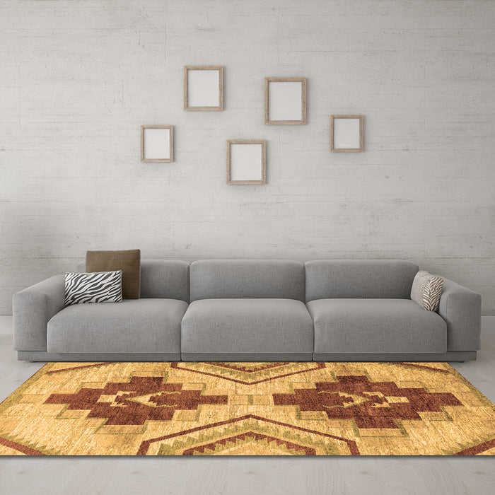 Machine Washable Abstract Brown Modern Rug in a Living Room,, wshabs3283brn