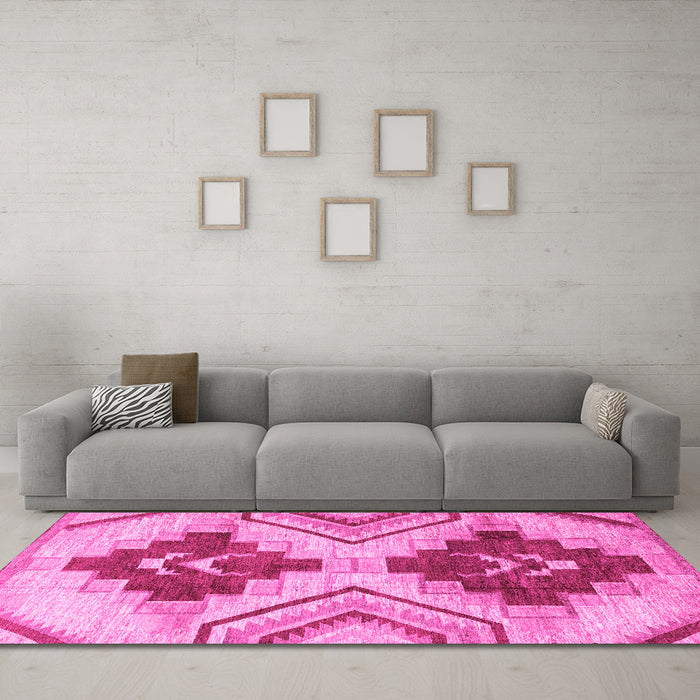 Machine Washable Abstract Pink Modern Rug in a Living Room, wshabs3283pnk