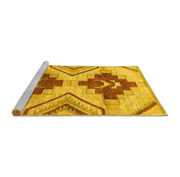 Sideview of Machine Washable Abstract Yellow Modern Rug, wshabs3283yw