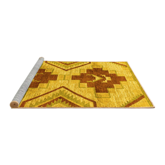 Sideview of Machine Washable Abstract Yellow Modern Rug, wshabs3283yw