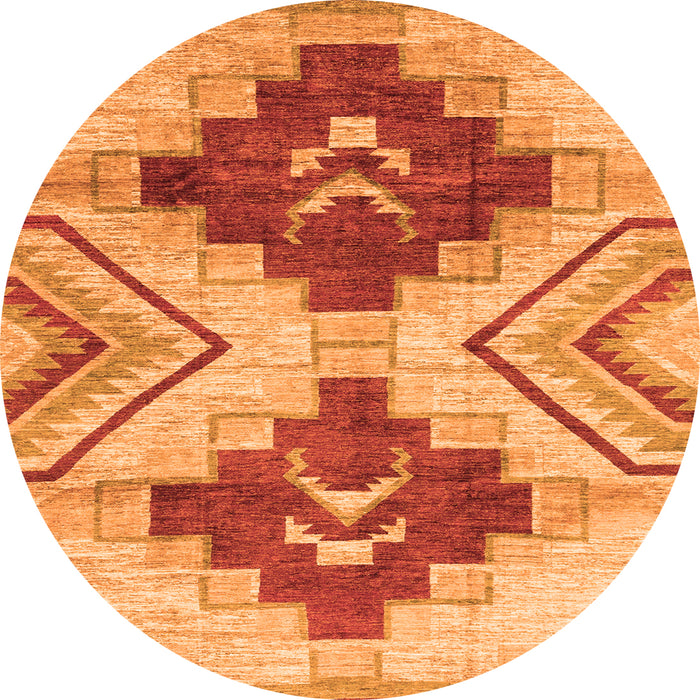 Round Machine Washable Abstract Orange Modern Area Rugs, wshabs3283org