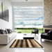 Square Abstract Bakers Brown Modern Rug in a Living Room, abs3284