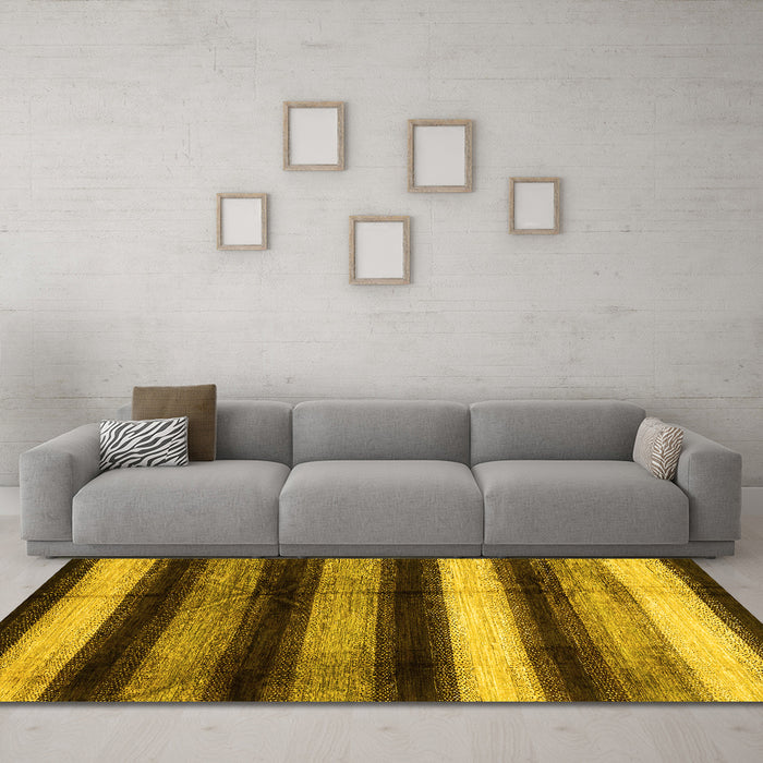 Machine Washable Abstract Yellow Modern Rug in a Living Room, wshabs3284yw