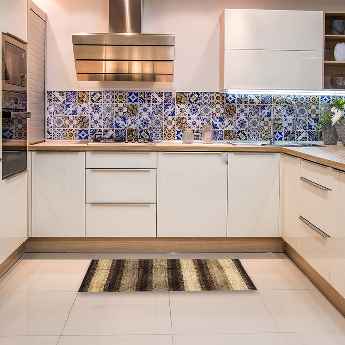 Machine Washable Abstract Bakers Brown Rug in a Kitchen, wshabs3284