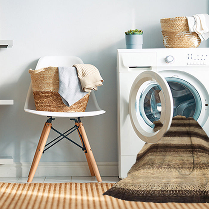 Machine Washable Abstract Bakers Brown Rug in a Washing Machine, wshabs3284