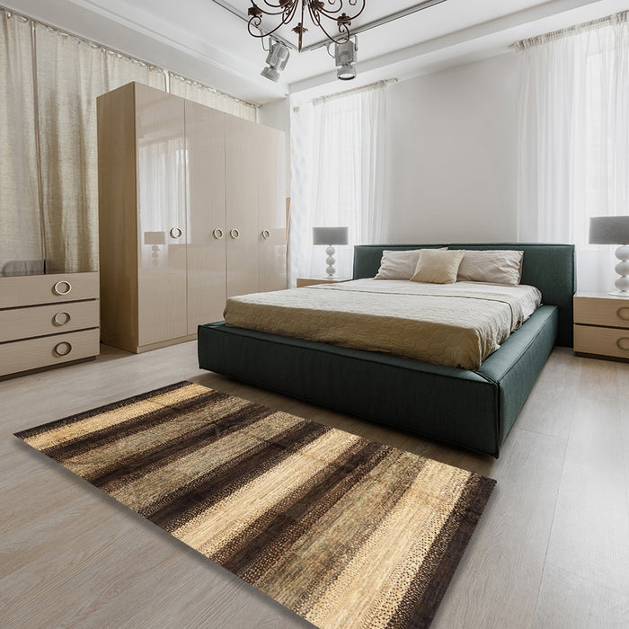 Machine Washable Abstract Bakers Brown Rug in a Bedroom, wshabs3284