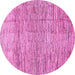 Round Machine Washable Abstract Pink Modern Rug, wshabs3285pnk