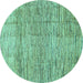 Round Machine Washable Abstract Turquoise Modern Area Rugs, wshabs3285turq