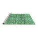 Sideview of Machine Washable Abstract Turquoise Modern Area Rugs, wshabs3287turq