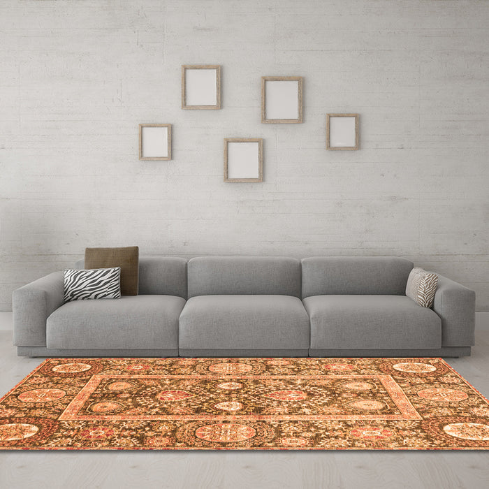 Machine Washable Oriental Orange Traditional Area Rugs in a Living Room, wshabs3288org