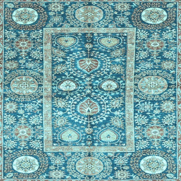 Square Machine Washable Oriental Light Blue Traditional Rug, wshabs3288lblu