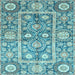 Square Machine Washable Oriental Light Blue Traditional Rug, wshabs3288lblu