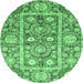 Round Oriental Emerald Green Traditional Rug, abs3288emgrn