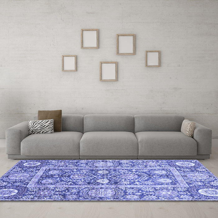 Machine Washable Oriental Blue Traditional Rug in a Living Room, wshabs3288blu