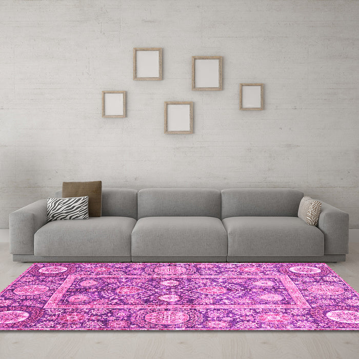 Machine Washable Oriental Pink Traditional Rug in a Living Room, wshabs3288pnk