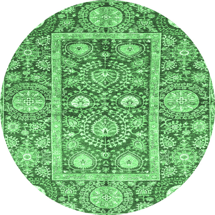 Round Machine Washable Oriental Emerald Green Traditional Area Rugs, wshabs3288emgrn