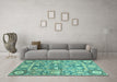 Machine Washable Oriental Turquoise Traditional Area Rugs in a Living Room,, wshabs3288turq