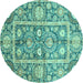 Round Oriental Turquoise Traditional Rug, abs3288turq