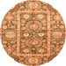 Round Machine Washable Oriental Orange Traditional Area Rugs, wshabs3288org