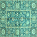 Square Machine Washable Oriental Turquoise Traditional Area Rugs, wshabs3288turq