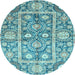 Round Oriental Light Blue Traditional Rug, abs3288lblu