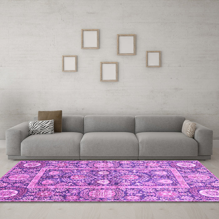 Machine Washable Oriental Purple Traditional Area Rugs in a Living Room, wshabs3288pur