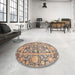 Round Abstract Yellow Oriental Rug in a Office, abs3288